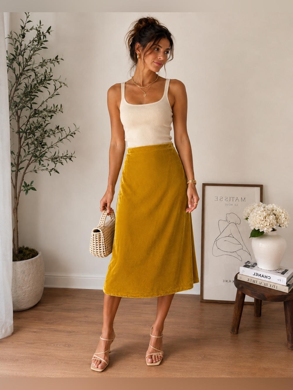 Maeve Anthropologie Mustard Velvet Midi Skirt Size Medium